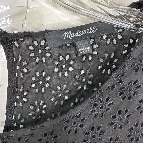 MADEWELL | Black Eyelet Waterlily Ruffle Round Neck Tiered Mini Dress Size 6 - Picture 4 of 5